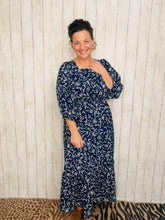 Georgiana Navy Square Neck Dress