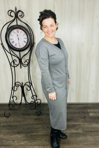 Melissa Charcoal Button Front Midi Dress