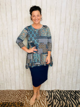 Samantha Ruffle High Low Tunic-Blue Patchwork & Floral