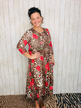 Tonya Marie Tiered Dress- Midi Length- Leopard & Roses