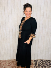 Janice Black Dress With Leopard Ruffles