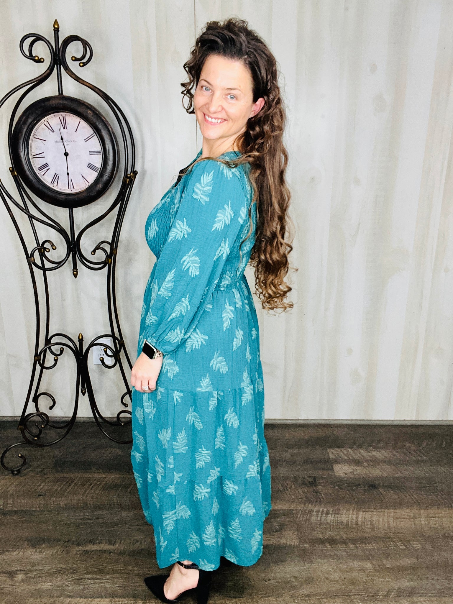Teal Leaf Print Maxi Dress Teal Leaf Print Maxi Dress