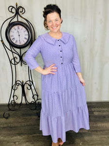 Lavender Honeycomb Buttons & Collar Dress