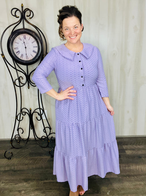 Lavender Honeycomb Buttons & Collar Dress