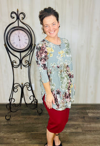 Floral Baby Doll Tunic- Grey