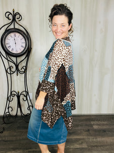Teal Animal Print Poncho
