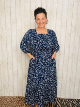 Georgiana Navy Square Neck Dress