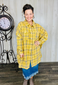 Yellow Plaid Button Front Blouse
