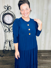 Tonya & Wood Button Dress- Navy