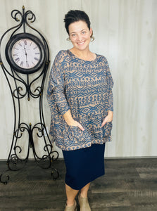 Brown & Navy Aztec Poncho look