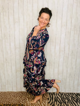 Misty Ruffle Tiered Dress-Navy Paisley
