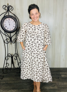 Mandy Animal Print & Bow Dress- Beige