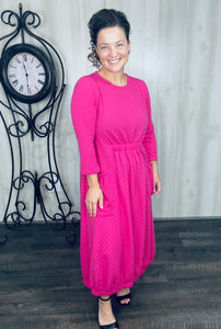 Take On The Day- Hot Pink Bubble Hem Dress