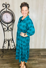 Cindy Jacquard Puff Sleeve Dress- (Teal)