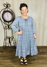 Cassie Marie Tiered Boho Style Dress-Purple & Ivory Plaid