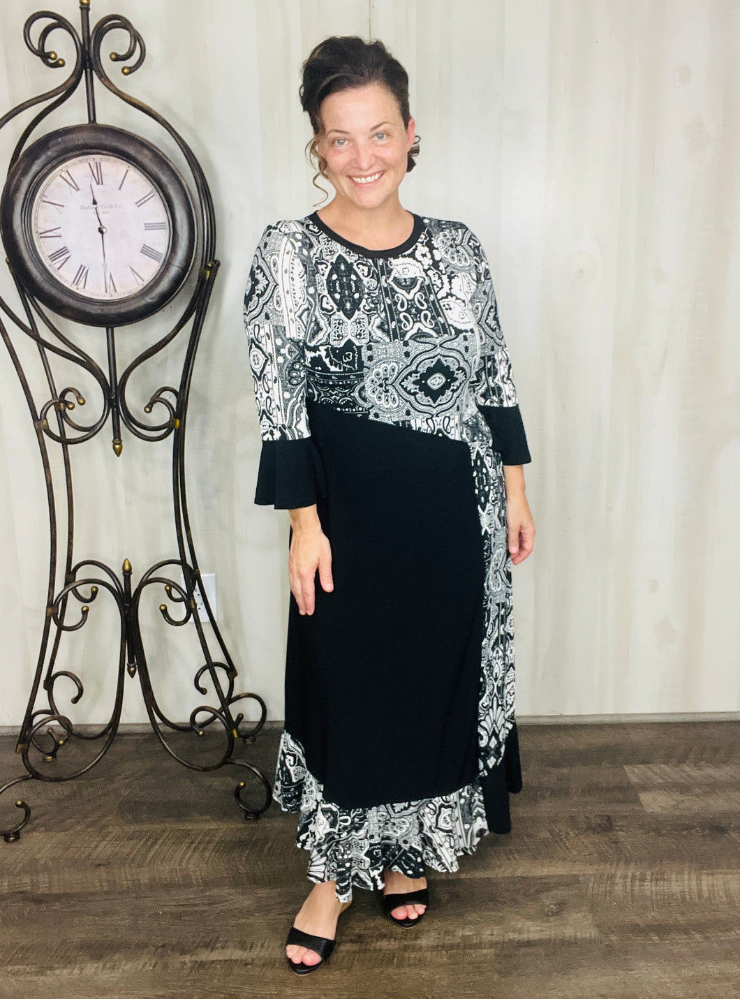 Raquel Black & Paisley Print Dress