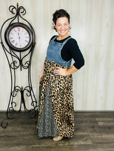 Leopard & Animal Print Mixed Overall/Jumper Dress