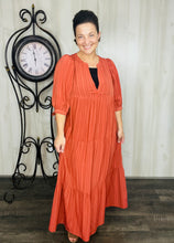 Brick Puff Sleeve Tiered Maxi Dress
