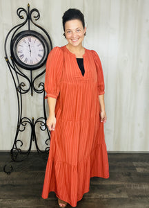 Brick Puff Sleeve Tiered Maxi Dress