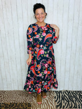 Brenda Navy & Paisley With Ruffle Dress