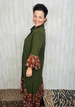 Cammie Button Front Dress- Olive & Floral