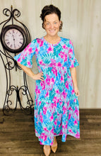 Libby Aqua & Fuchsia Print Ruffle Dress