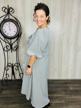 Mandy Pinstripe & Bow Dress- Charcoal