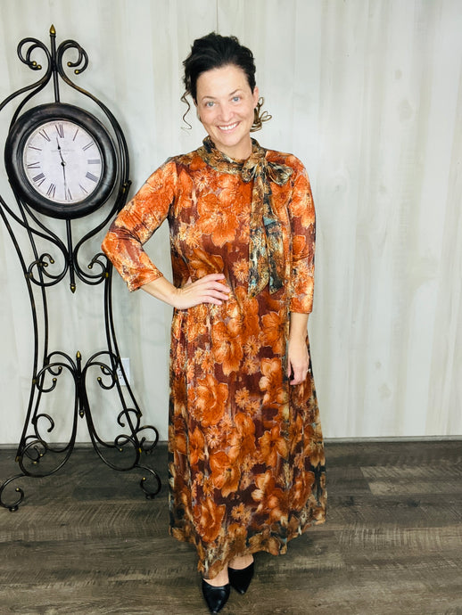 Orange & Floral Sequin Overlay Dress