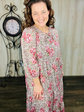 Cassie Tiered Boho Style Dress: Mauve & Leopard