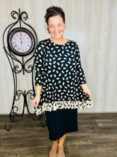 Samantha Ruffle High Low Tunic-Tan & Black Ink Blot