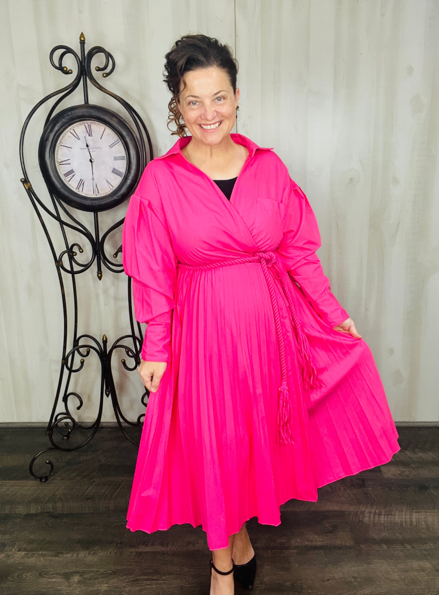 Jessica Hot Pink Pleated Dress Large Jessica Hot Pink Pleated Dress Large