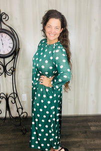 Cute & Comfy Polkadot Dress- Green