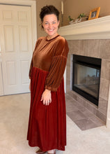 Amanda Velvet Two Tone Dress- Copper & Rust