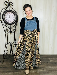Leopard & Animal Print Mixed Overall/Jumper Dress