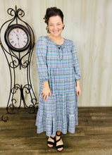 Cassie Marie Tiered Boho Style Dress-Purple & Ivory Plaid