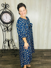 Mandy Animal Print & Bow Dress- Navy