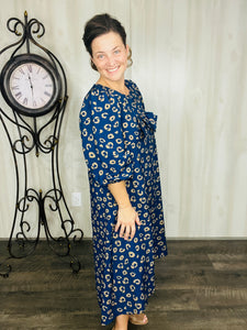 Mandy Animal Print & Bow Dress- Navy