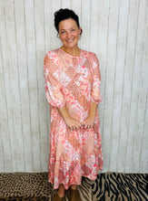 Cassie Marie Tiered Boho Style Dress-Peach Patchwork