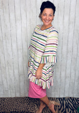 Samantha Ruffle Sleeve & High Low Tunic-Ivory Stripe