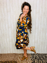 Navy & Camel Geometric Tunic