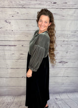 Amanda Velvet Two Tone Dress- Black & Silver