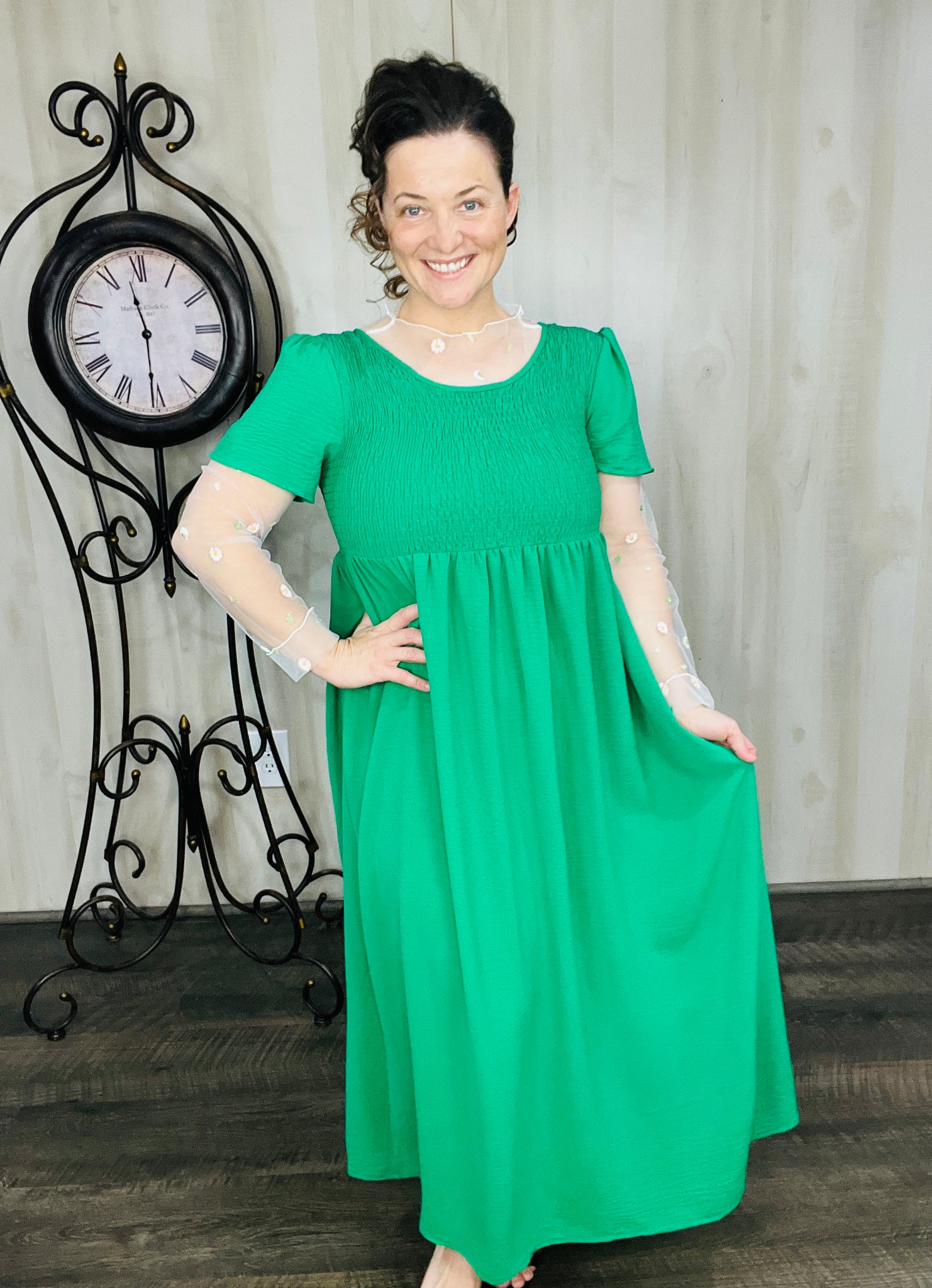Smocked Bodice Maxi Dress- Green or Black Small / Green Smocked Bodice Maxi Dress- Green or Black Small / Green