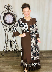 Raquel Ruffles & Chocolate Brown Animal Print Dress