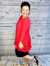 Samantha Ruffle High Low Tunic-Ribbed Red