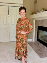 Harvest Season Rust Geometric & Ruffle Dress