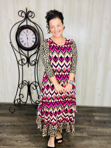 Michella Pink Geometric & Leopard Dress