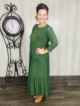 Tonya & Wood Button Dress- Olive