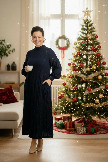 Ruffles & Class Dress- Navy