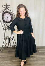 Black Honeycomb Buttons & Collar Dress