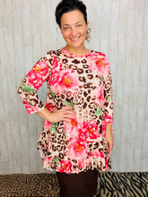 Cynthia Ruffle High Low Tunic-Leopard & Pink Floral